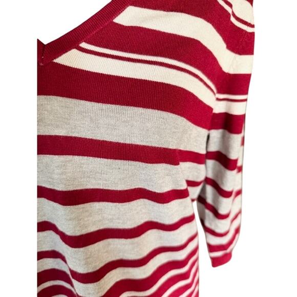 Ley & Me Red/White Striped Lightweight Sweater – Size Large - Picture 2 of 6